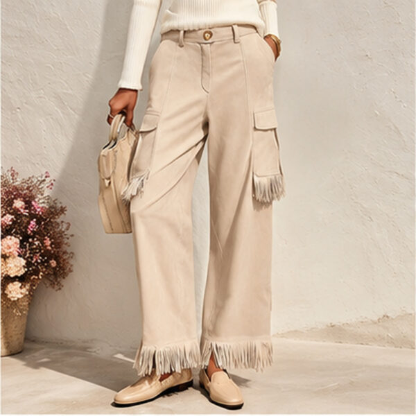 04ca830e-9ab7-43d9-80e6-f18f16b5b2a9.jpg Suede Fleece Tassel Loose-Fit Slimming Workwear Wide-Leg Pants For Women