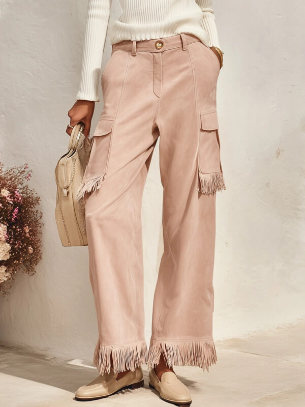 242701ac-6f97-4614-aa9b-a619ad85133c.jpg Suede Fleece Tassel Loose-Fit Slimming Workwear Wide-Leg Pants For Women