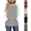 6aef0da1-fb94-48d8-9f2f-b17148099e88.jpg Round-neck Color-block Pocket Brushed Long-sleeve Loose-fitting Top