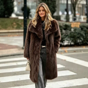 Fur Large Lapel Long Faux Fur Coat Long Stylish Faux Fox Fur Coat Mid-length Style