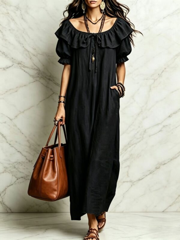 Summer 2026 Women's New Round Neck Ruffled Casual Seaside Vacation Dress From Europe And America