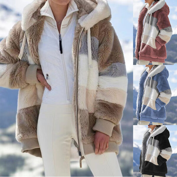 Women's Fallwinter Loose-fitting Plush Multi-color Hooded Coat