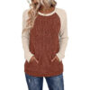 d12c9a84-1fb9-4bf8-b157-181f527ae65a.jpg Round-neck Color-block Pocket Brushed Long-sleeve Loose-fitting Top